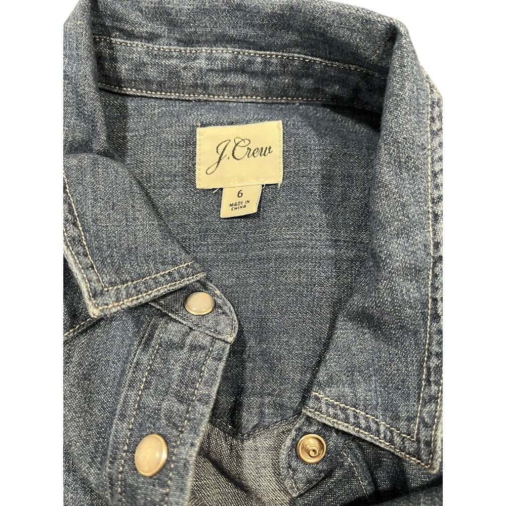 J.Crew Womens Denim Western Shirt Dress Blue Snap Front Belted Midi Size 6 - Picture 5 of 8